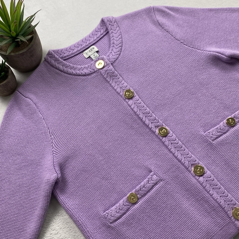 J. Crew Factory Knit Button Front Long Sleeve Sweater Cardigan (Lavender) - Picture 3 of 16